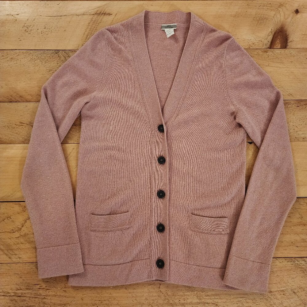 J. Crew Lightweight 100% Cashmere Cardigan Sweater Pockets Sz Large Rose Pink